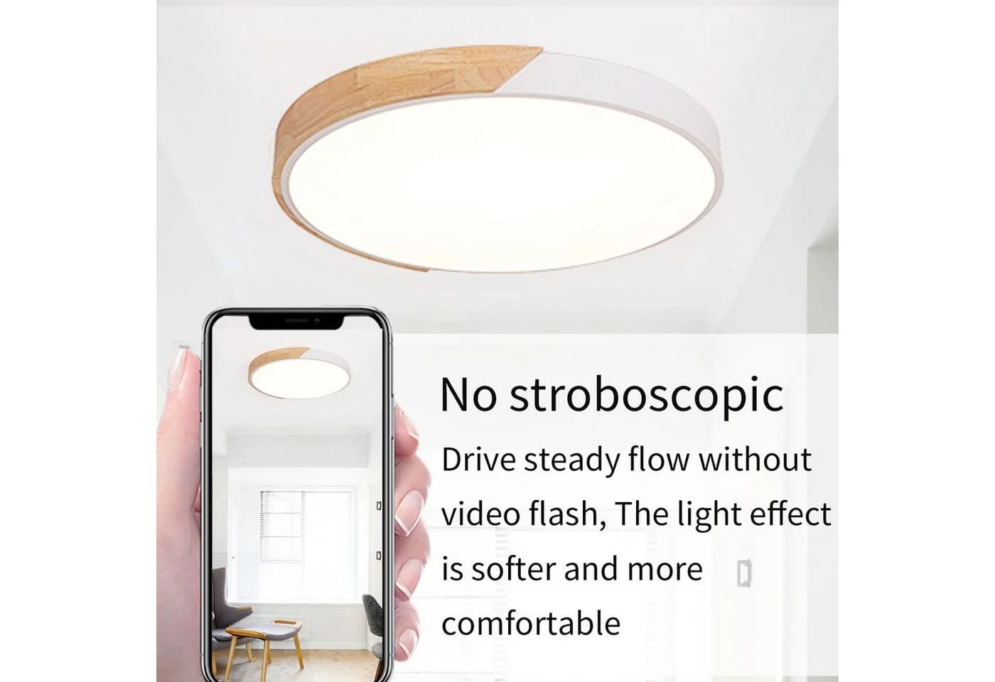 style home Deckenleuchte Runde LED Deckenlampe dimmbar mit Fernbedienung, Warmweiß bis Kaltweiß, 3000K-6000K, 36W Holz Lampe für Wohnzimmer Büro Schlafzimmer - Bild 3