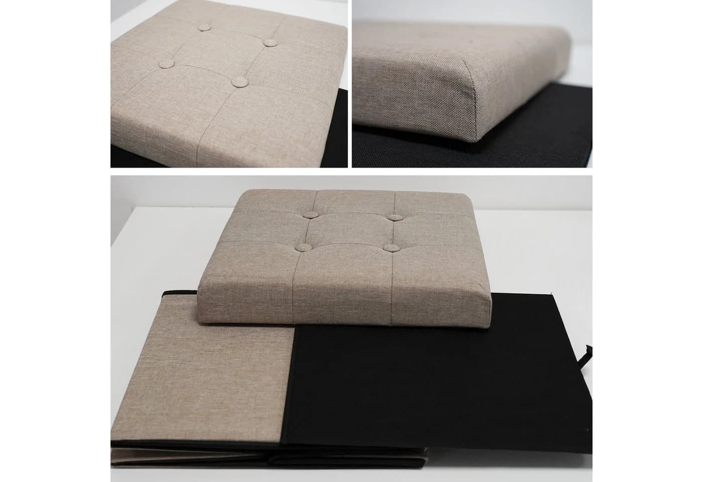 style home Sitzhocker mit Stauraum faltbar Leinen beige - Bild 5