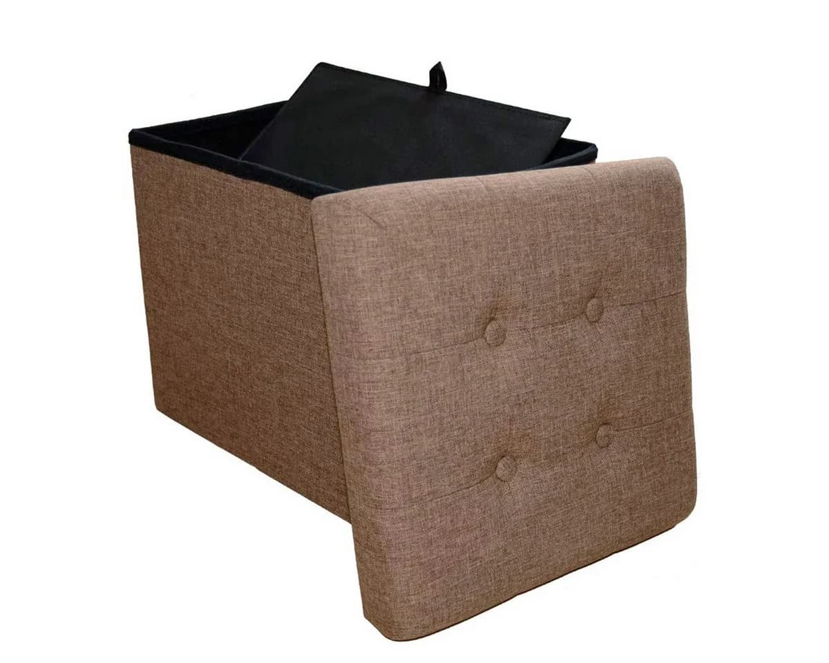 style home Sitzhocker mit Stauraum faltbar Leinen Braun