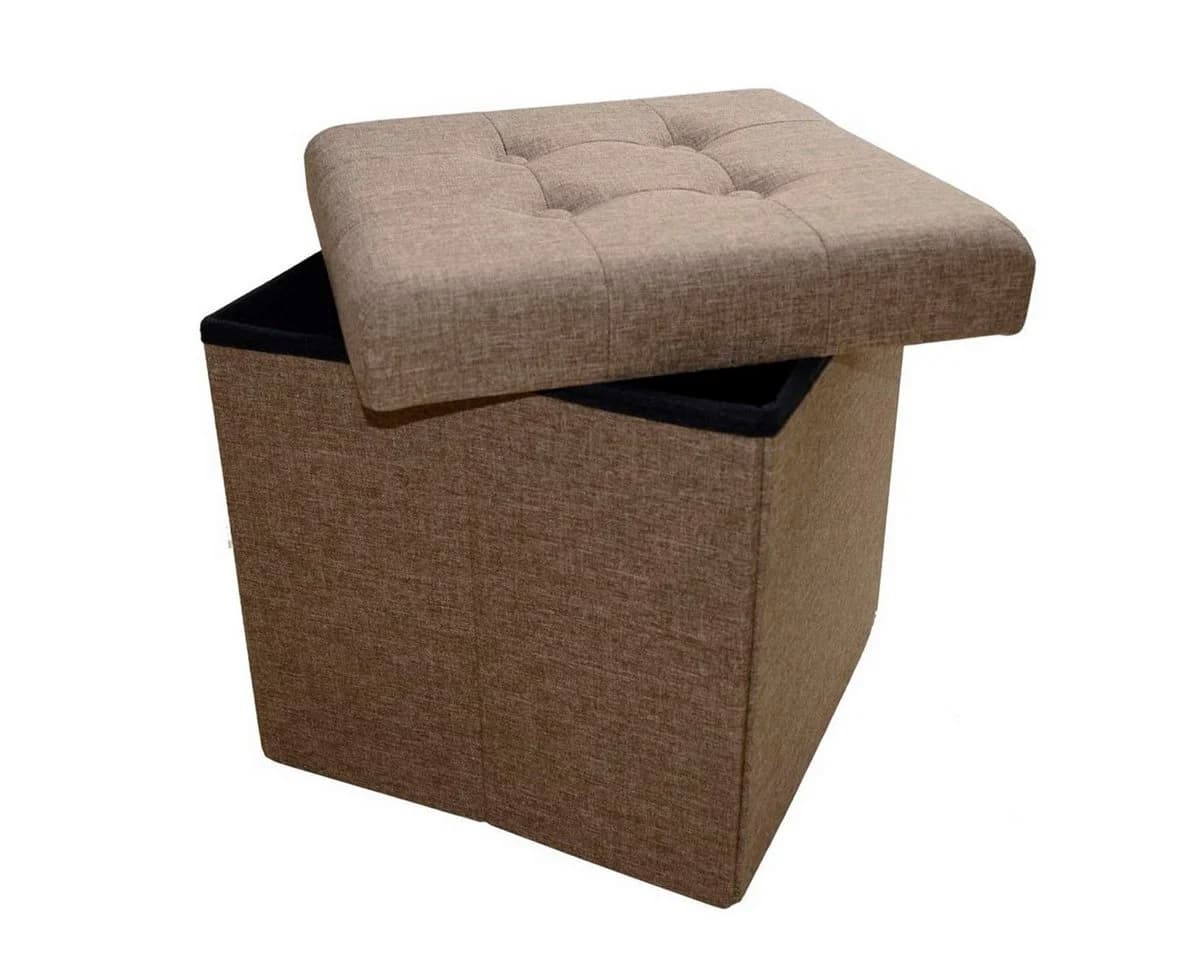 style home Sitzhocker mit Stauraum faltbar Leinen Braun - Bild 3