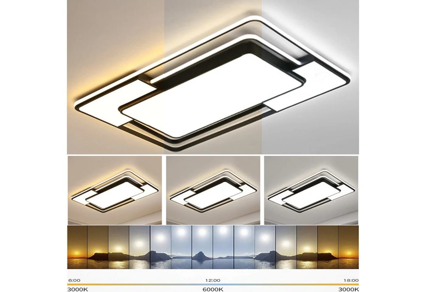 style home LED Deckenleuchte Modern Schwarz Dimmbar Fernbedienung