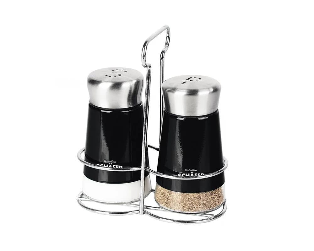 Schäfer Elektronik Gewürzstreuer Set 3-teilig Edelstahl Glas Schwarz/Silber