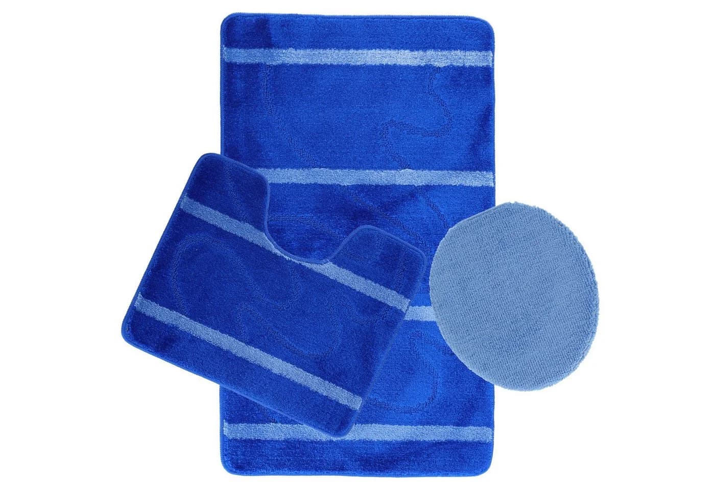 Almina Badematte 3-Teilig Set Blau Streifenmuster Rutschfest - Bild 2