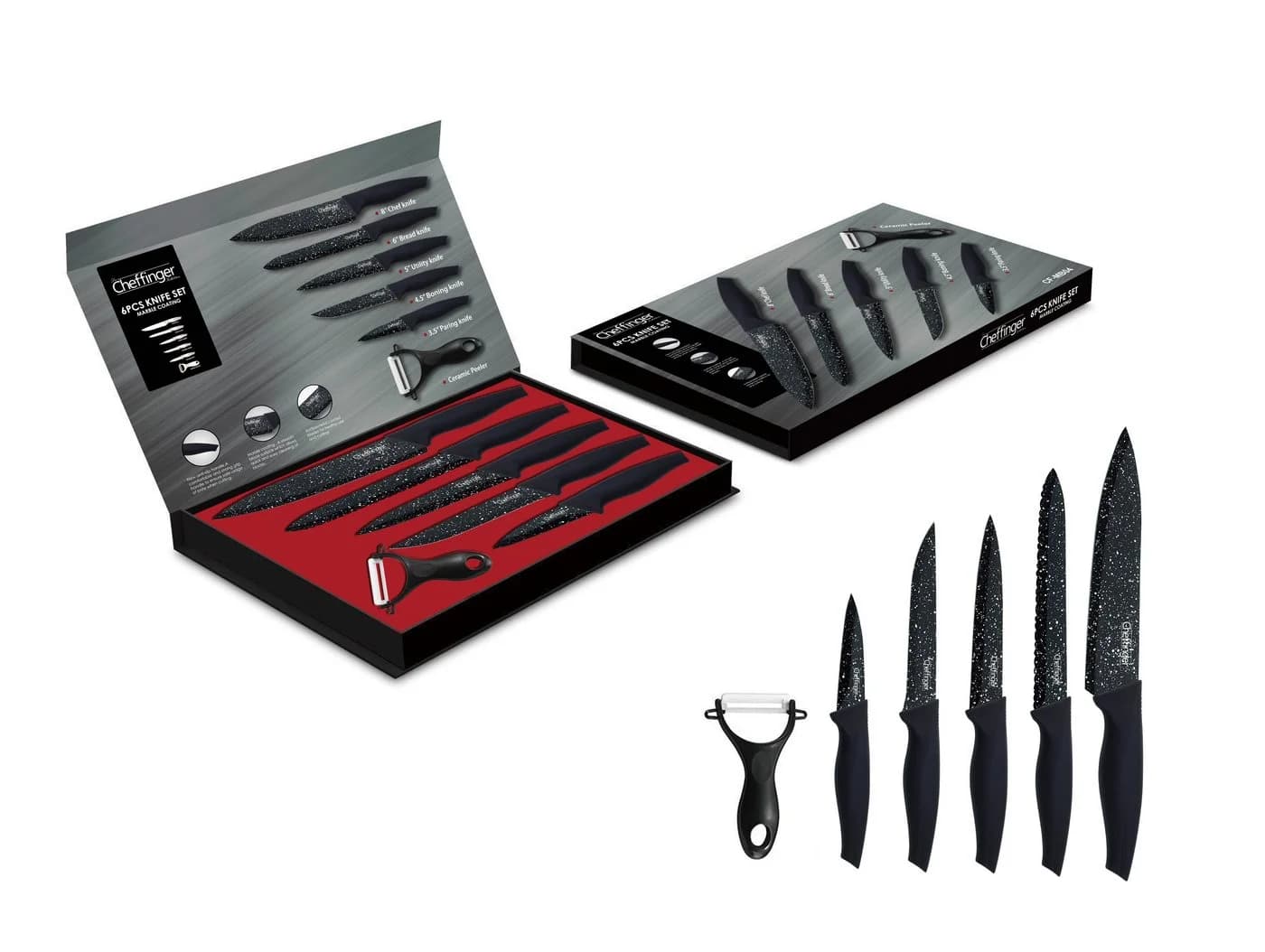 Cheffinger Messer-Set 6-tlg. Schwarz mit Klappbox - Bild 2