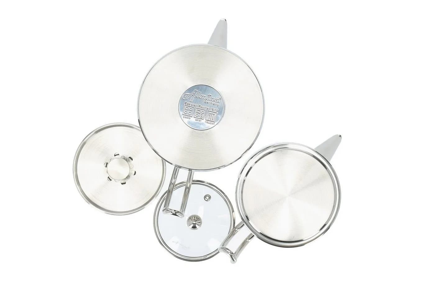 Almina Teekessel-Set Edelstahl 18/10 mit Glasdeckel, 1,5L & 3L, Silber