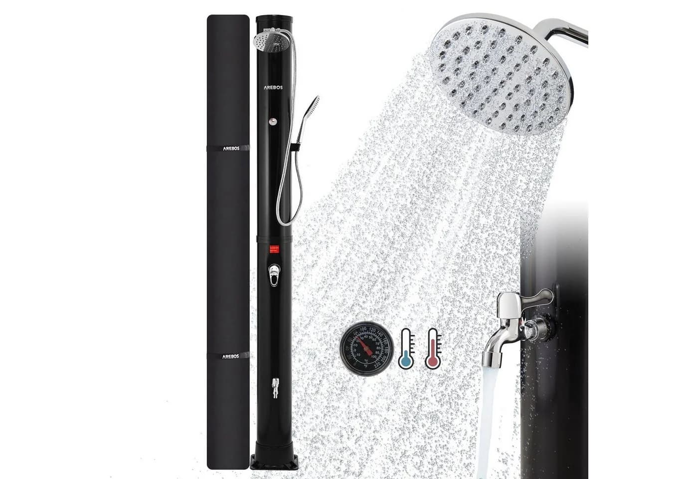 Arebos Solardusche 40 L Schwarz/Silber mit Thermometer & Fußdusche - Bild 2