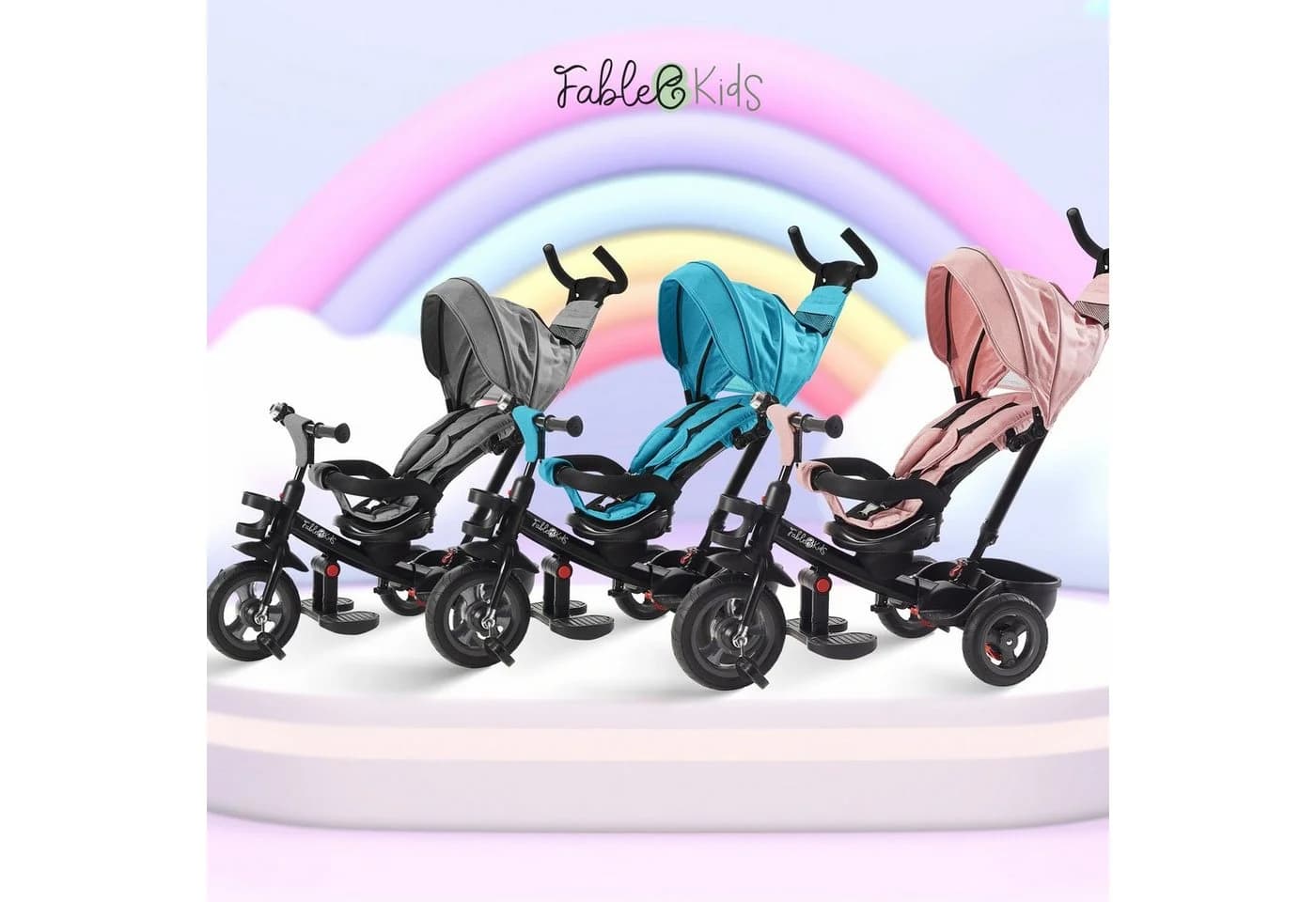 FableKids Kinderdreirad 5in1 Noemi Pink Höhenverstellbare Schubstange