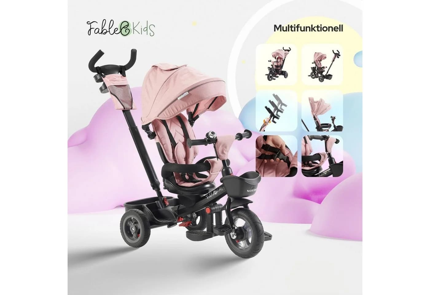 FableKids Kinderdreirad 5in1 Noemi Pink Höhenverstellbare Schubstange - Bild 3