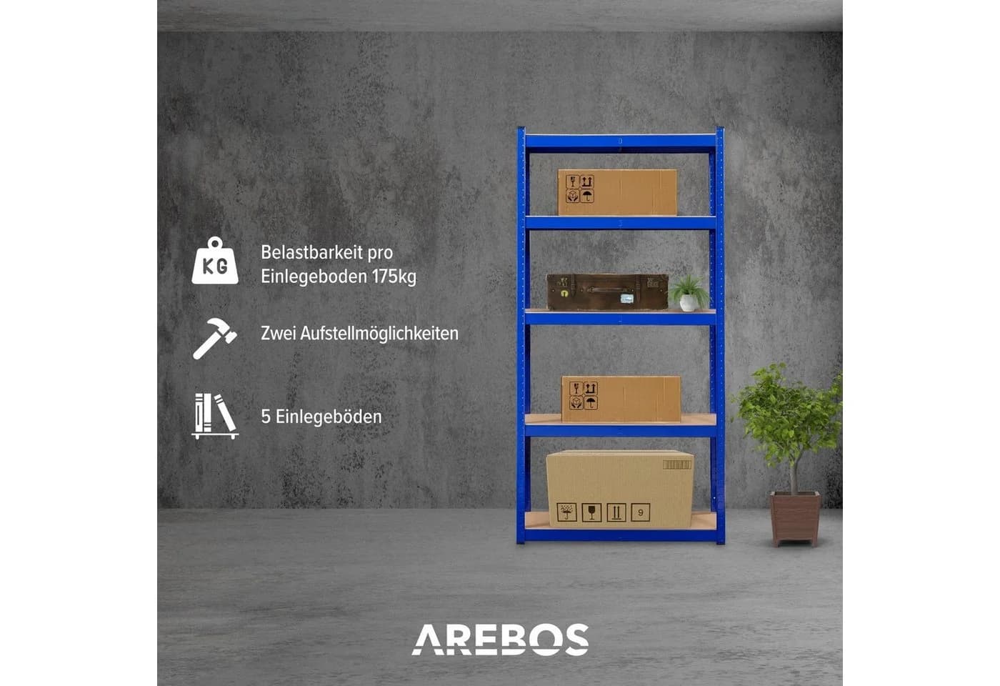 Arebos Schwerlastregal Blau 5 Böden Steckregal Werkbank - Bild 3