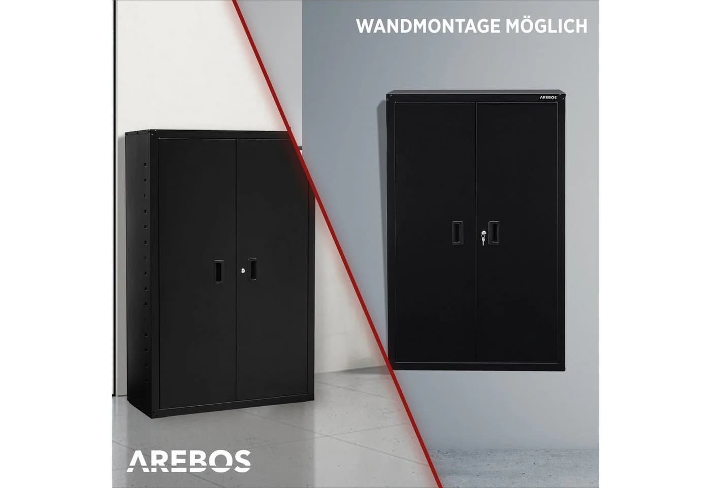 AREBOS Aktenschrank Schwarz Stahl mit höhenverstellbaren Böden - Bild 4