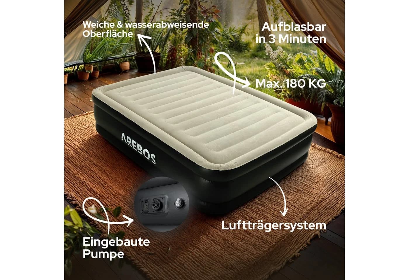 Arebos Luftbett mit integrierter Pumpe Grau Anthrazit - Bild 3