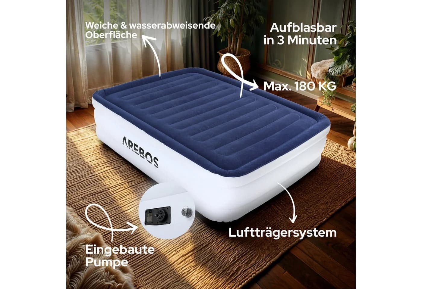 AREBOS Luftbett mit elektrischer Pumpe Blau/Weiß - Bild 3