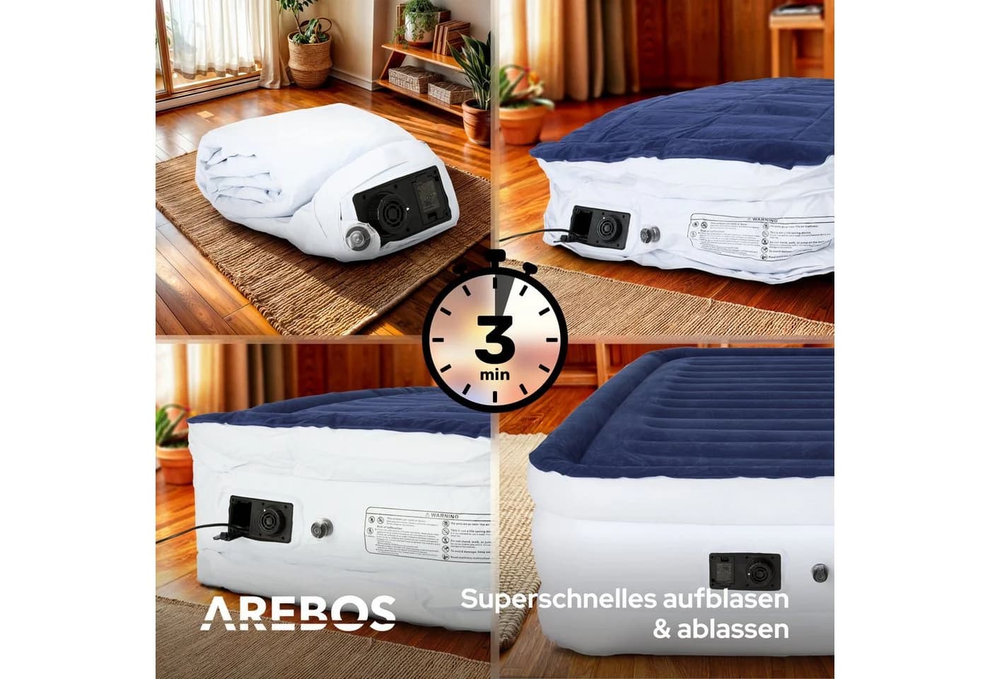 AREBOS Luftbett mit elektrischer Pumpe Blau/Weiß - Bild 4