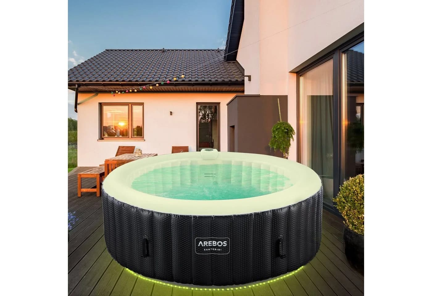 Arebos Whirlpool SANTORINI 6 Personen LED Massage