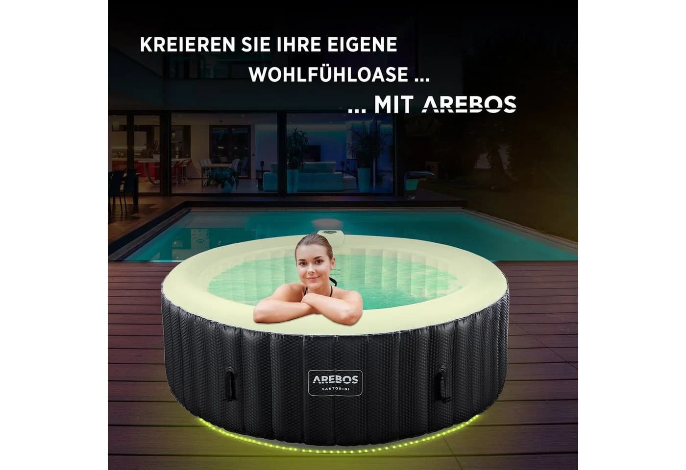 Arebos Whirlpool SANTORINI 6 Personen LED Massage - Bild 3