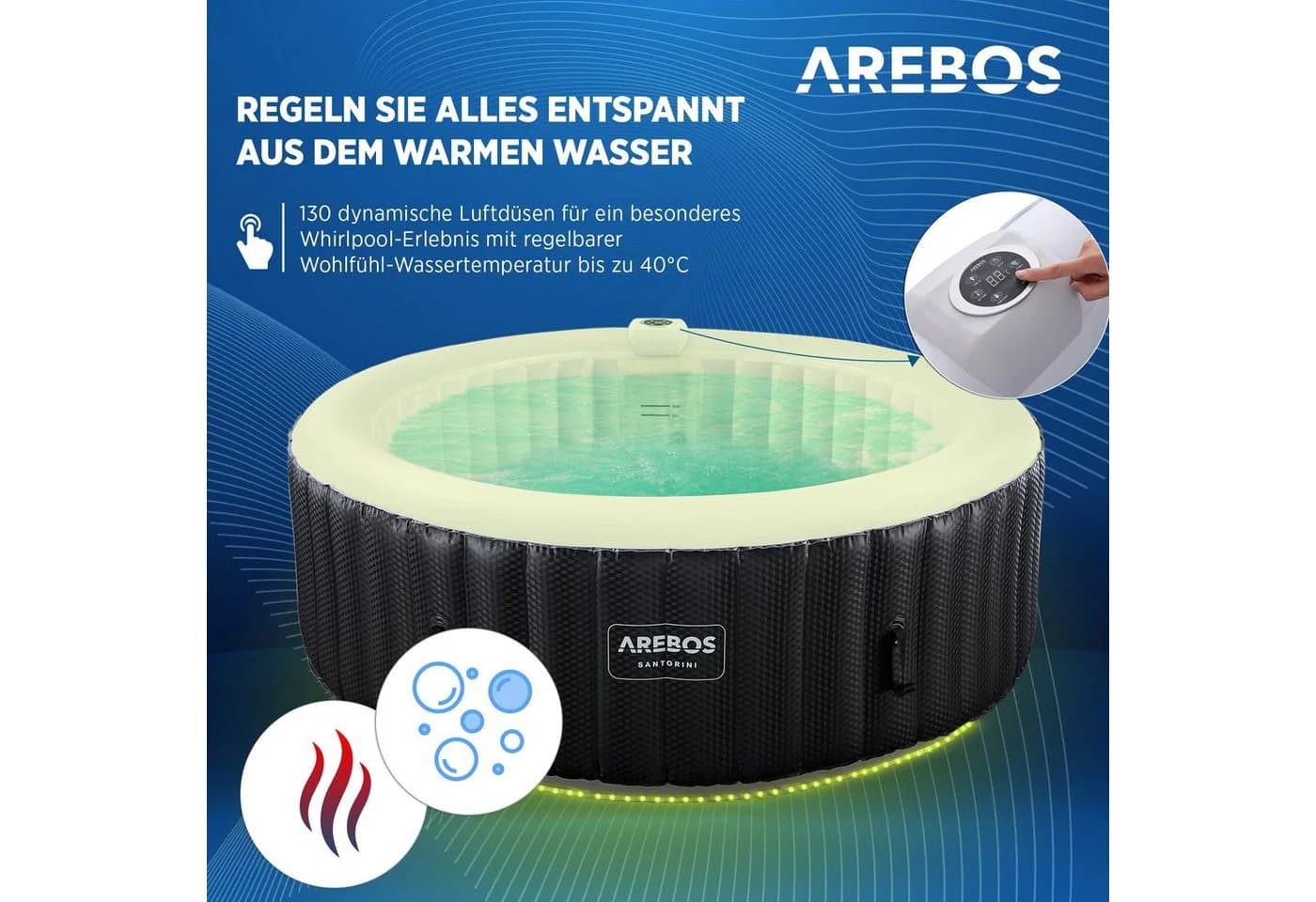 Arebos Whirlpool SANTORINI 6 Personen LED Massage - Bild 4
