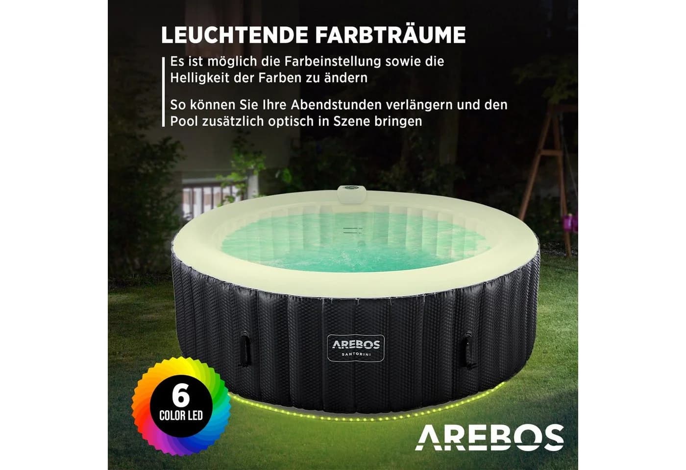 Arebos Whirlpool SANTORINI 6 Personen LED Massage - Bild 5