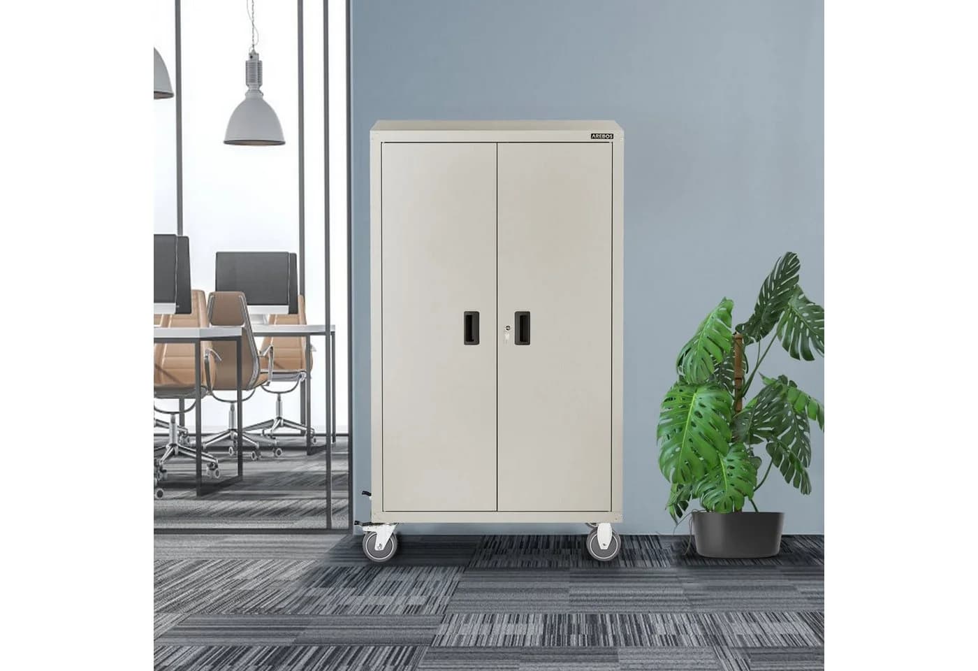 AREBOS Aktenschrank Grau mit Rollen & Schloss