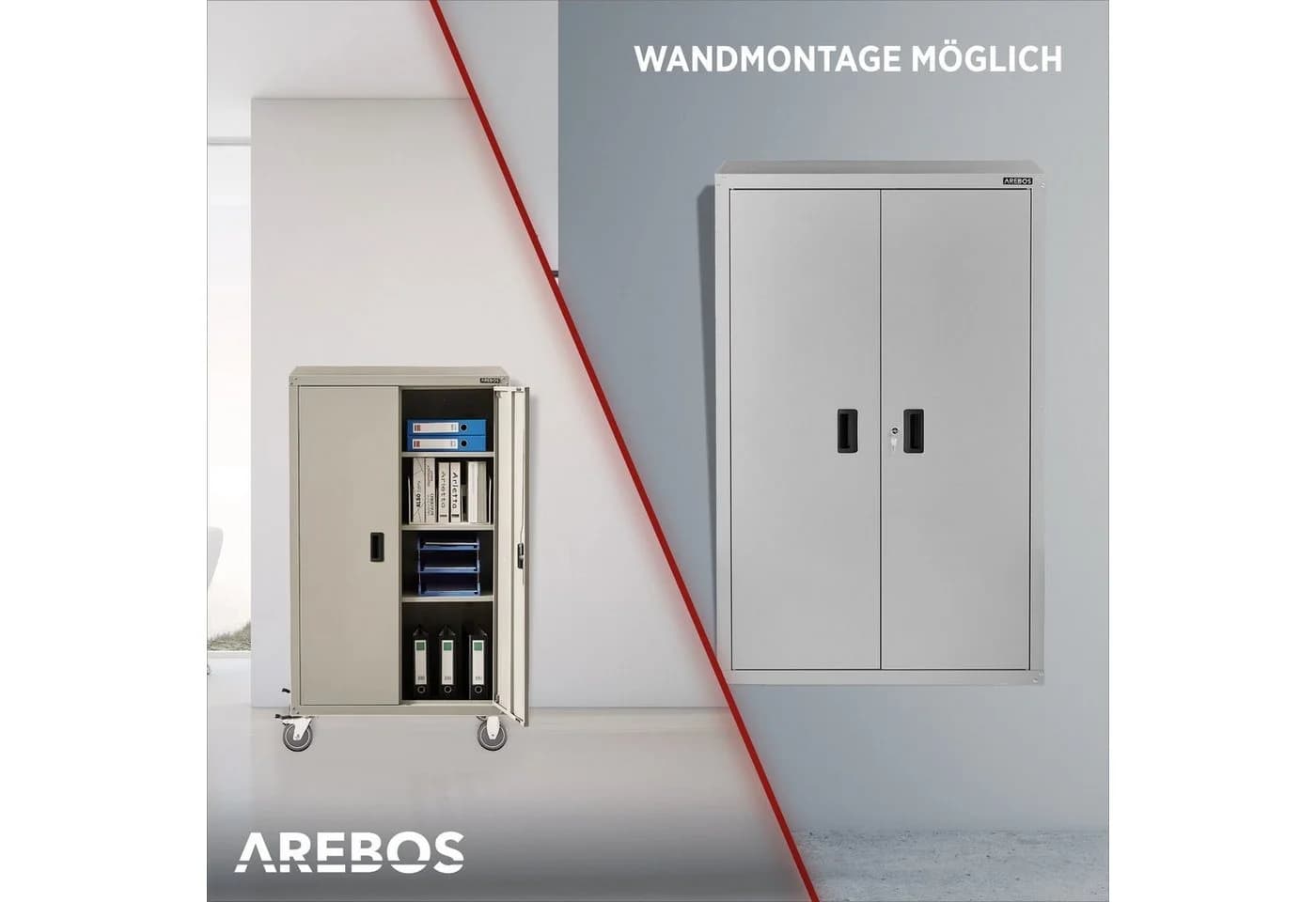 AREBOS Aktenschrank Grau mit Rollen & Schloss - Bild 5