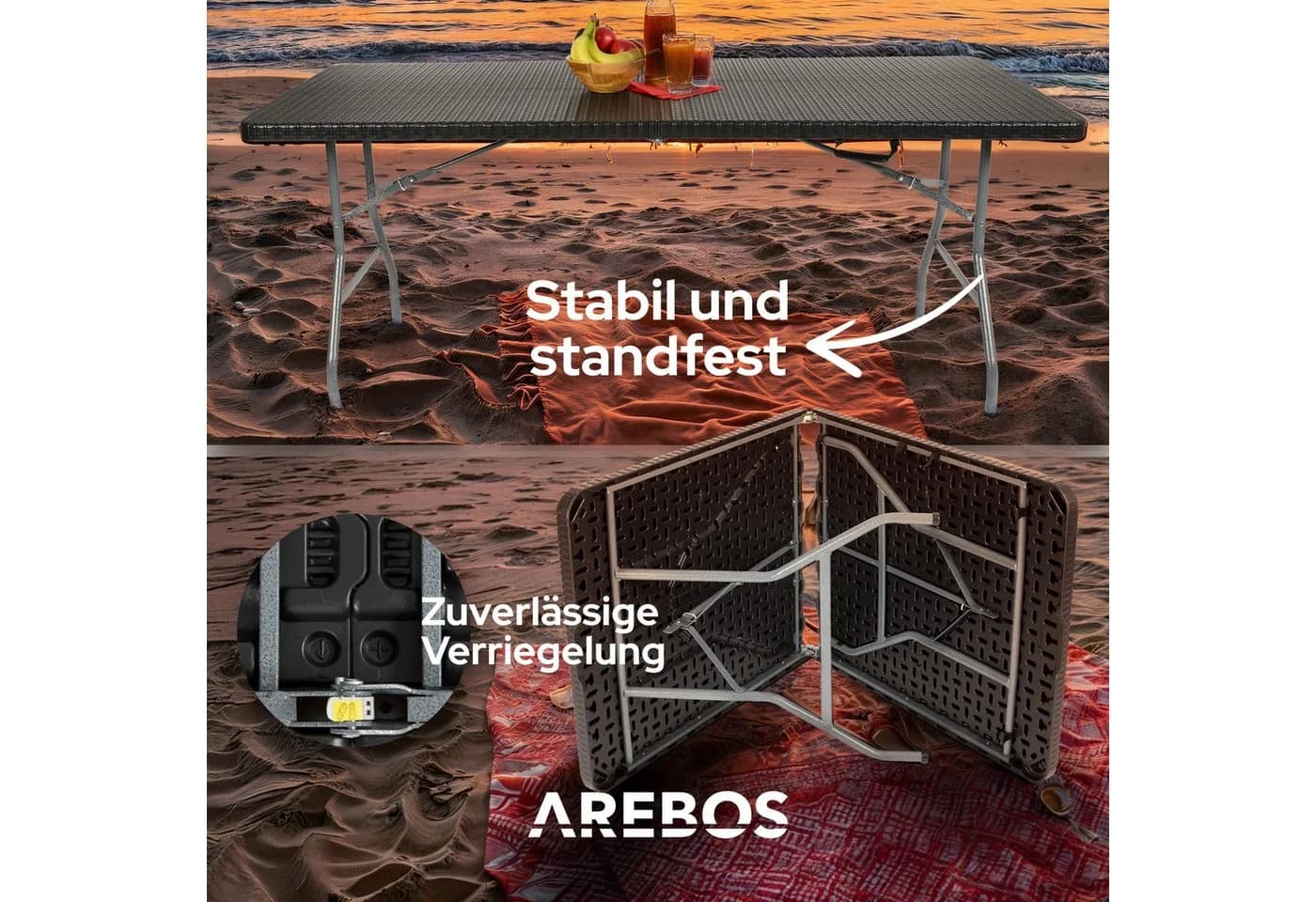 Arebos Klapptisch Schwarz Rattan-Optik Klappbar 150 kg Tragkraft - Bild 4