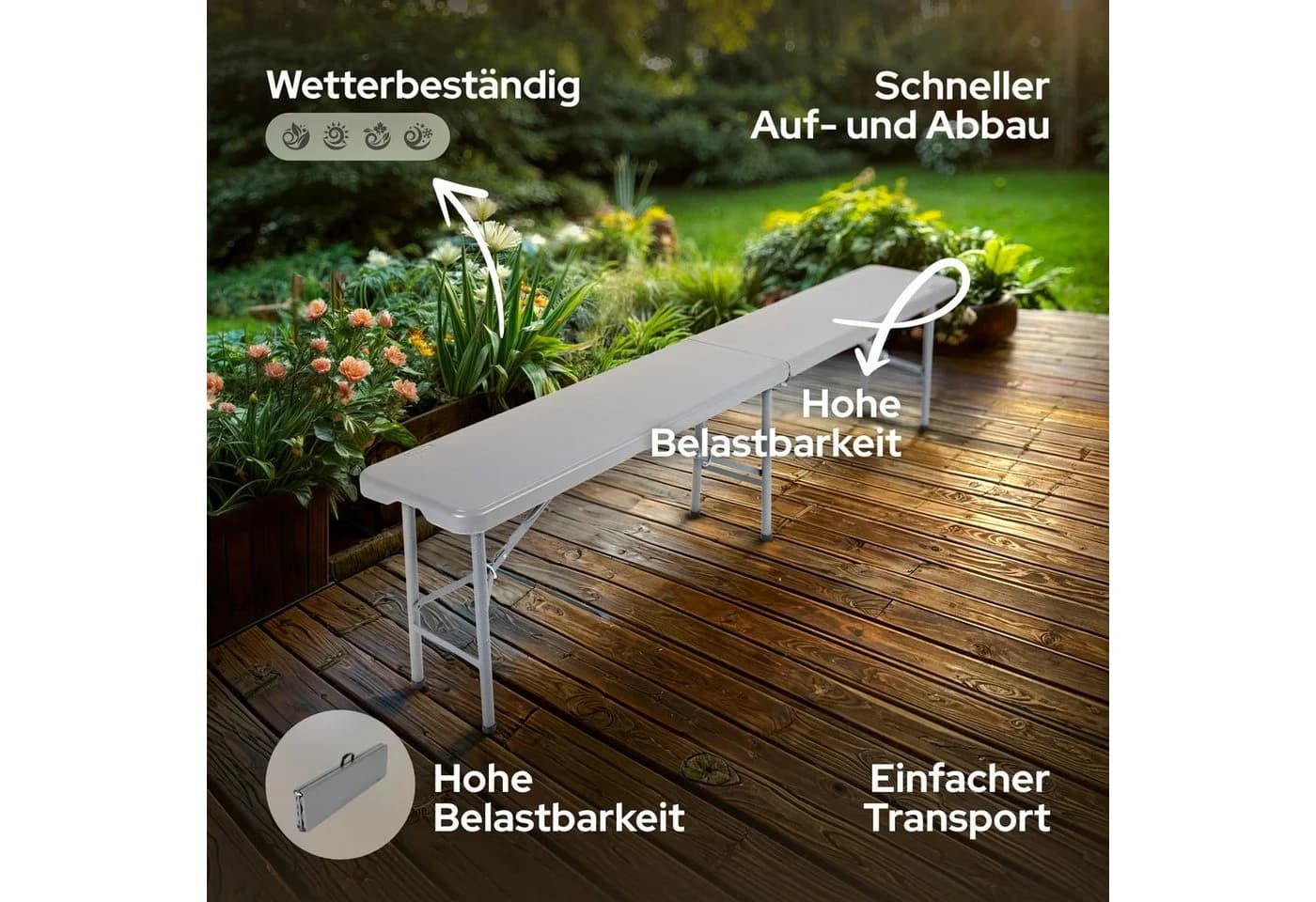 AREBOS Bierzeltgarnitur 2x Klappbank Anthrazit Wetterfest - Bild 3