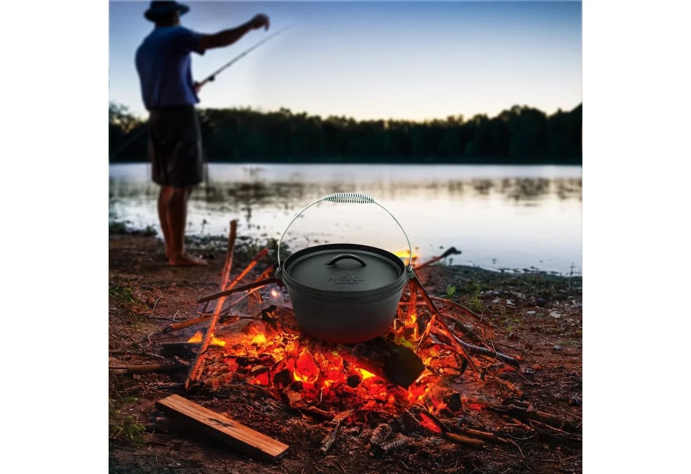 AREBOS Dutch Oven BBQ Set 5-tlg. aus Gusseisen mit Holzkiste