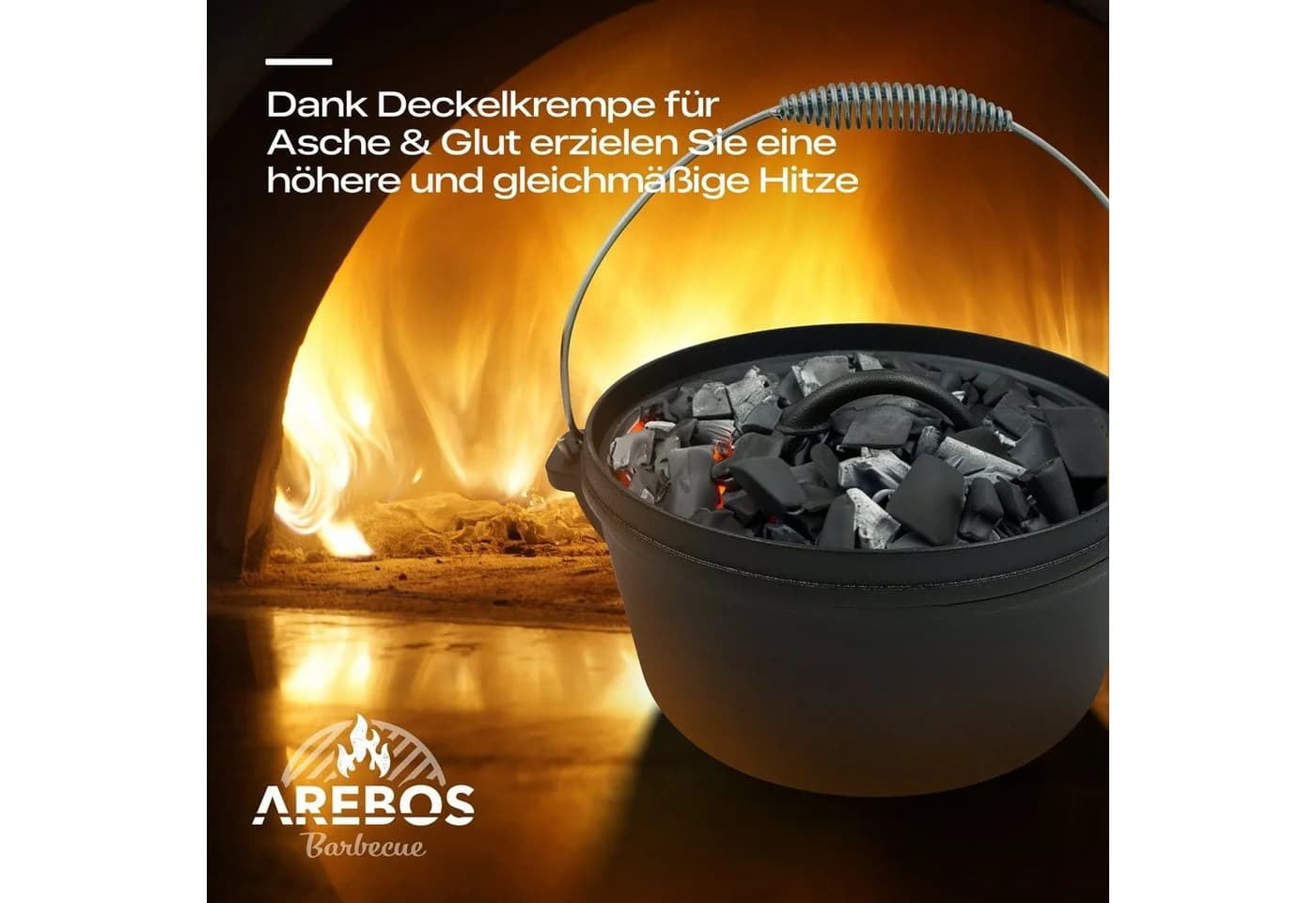 AREBOS Dutch Oven BBQ Set 5-tlg. aus Gusseisen mit Holzkiste - Bild 4
