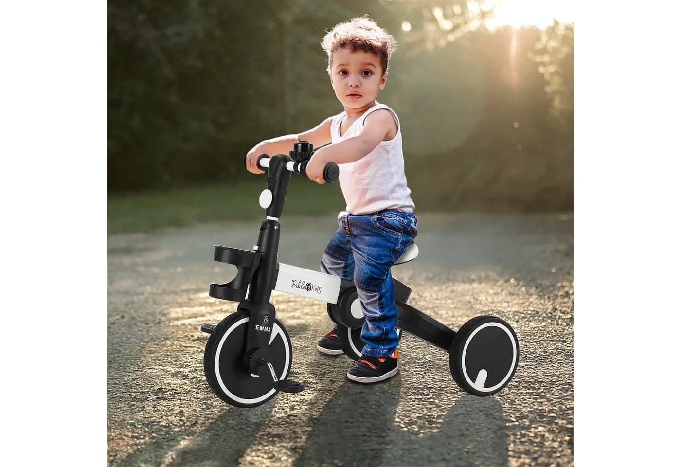 FableKids Kinderdreirad EMMA 7in1 Weiss mit Schubstange