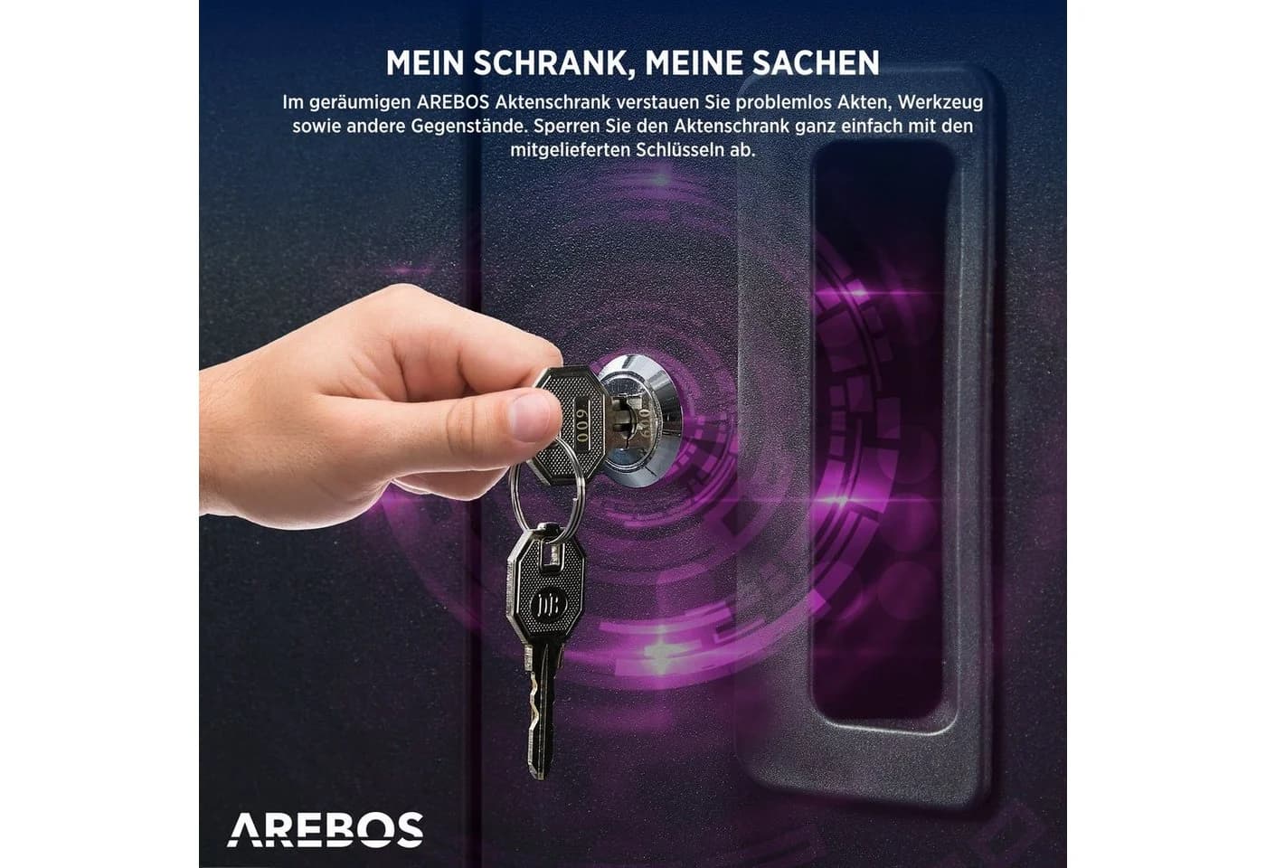 Arebos Aktenschrank Schwarz mit Rollen und höhenverstellbarem Einlegeboden - Bild 3