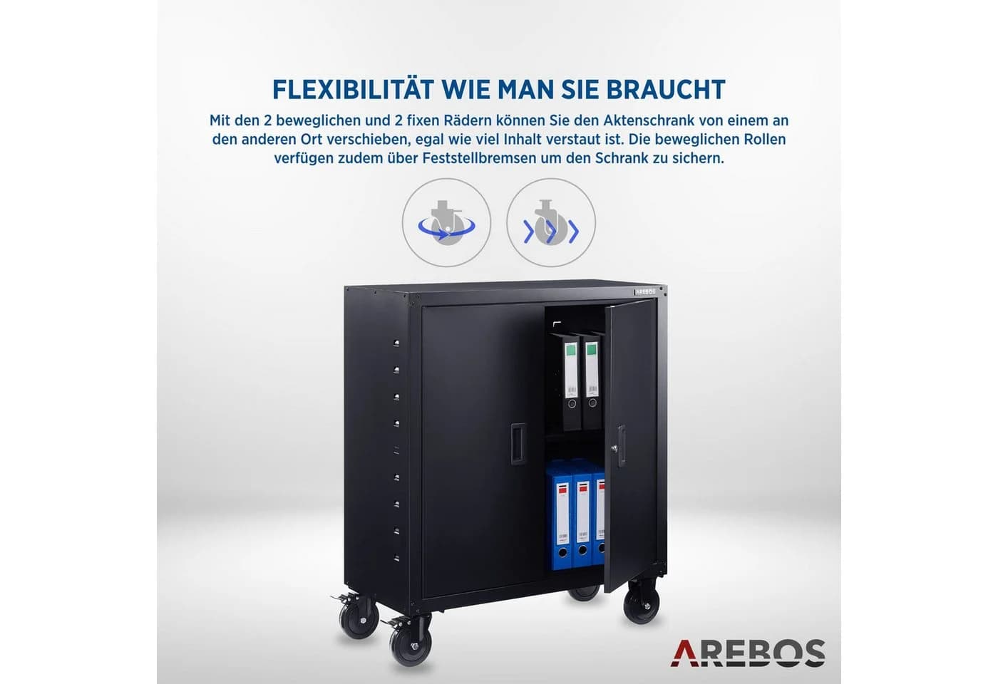 Arebos Aktenschrank Schwarz mit Rollen und höhenverstellbarem Einlegeboden - Bild 4