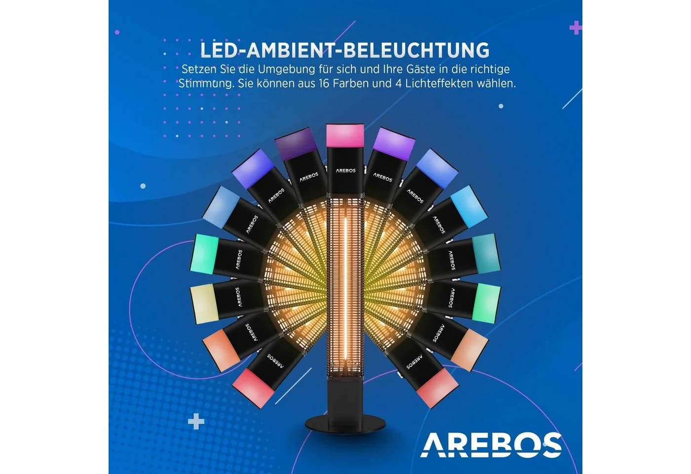 Arebos Heizstrahler 1500W mit LED & Fernbedienung Schwarz - Bild 3