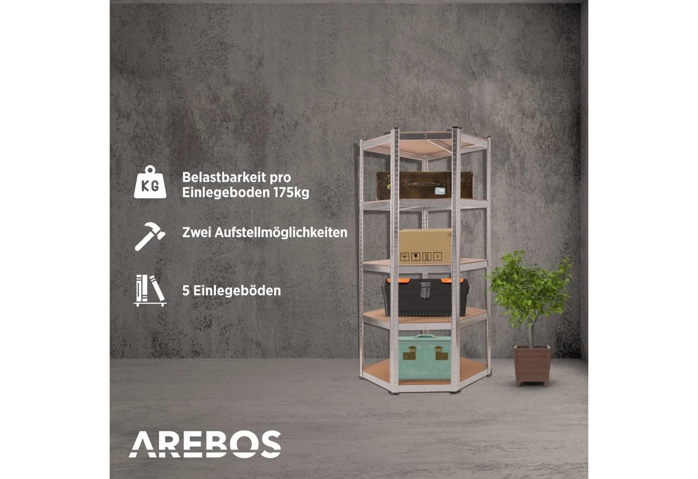 AREBOS Eckregal Schwerlast 180x70x70 cm silber - Bild 3