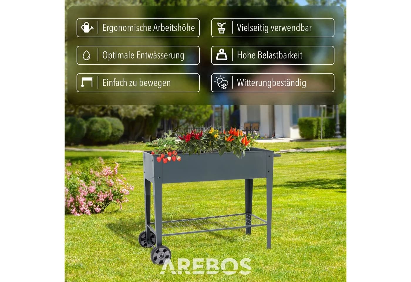 Arebos Hochbeet Metall Gemüsebeet Pflanzkasten Stahl 80 kg Fassungsvermögen 75 L - Bild 3
