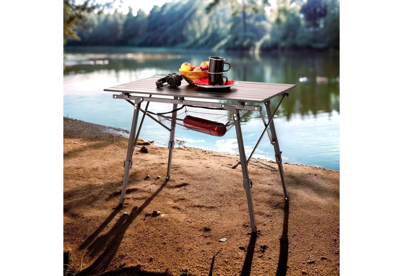 Arebos Faltbarer Campingtisch Schwarz Aluminium Höhenverstellbar