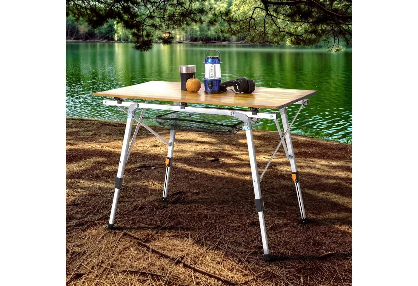 AREBOS Faltbarer Campingtisch Aluminium Braun Silber