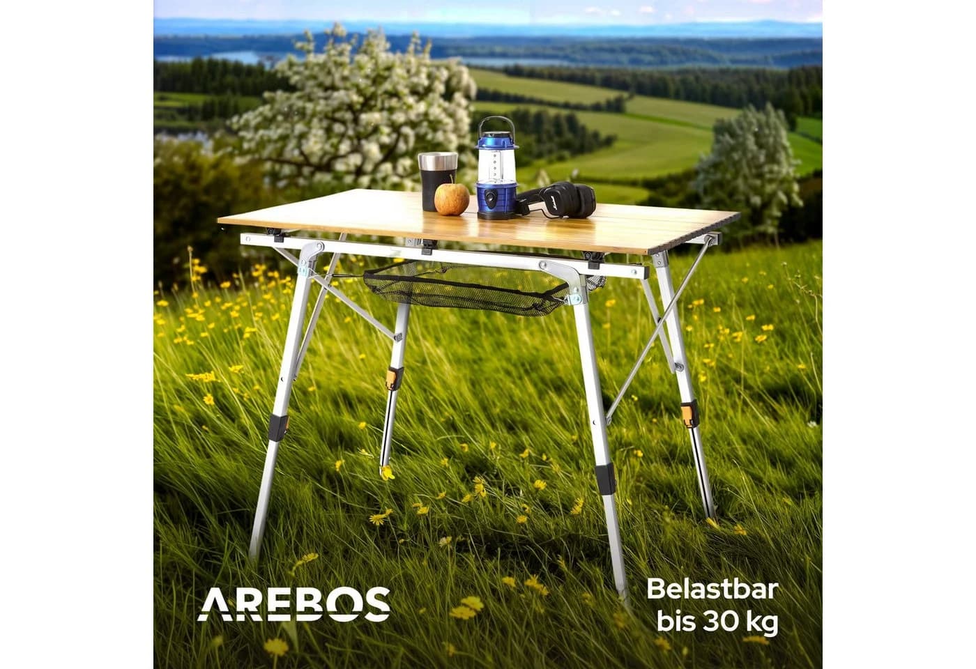 Arebos Campingtisch Faltbar Höhenverstellbar Braun Silber - Bild 4