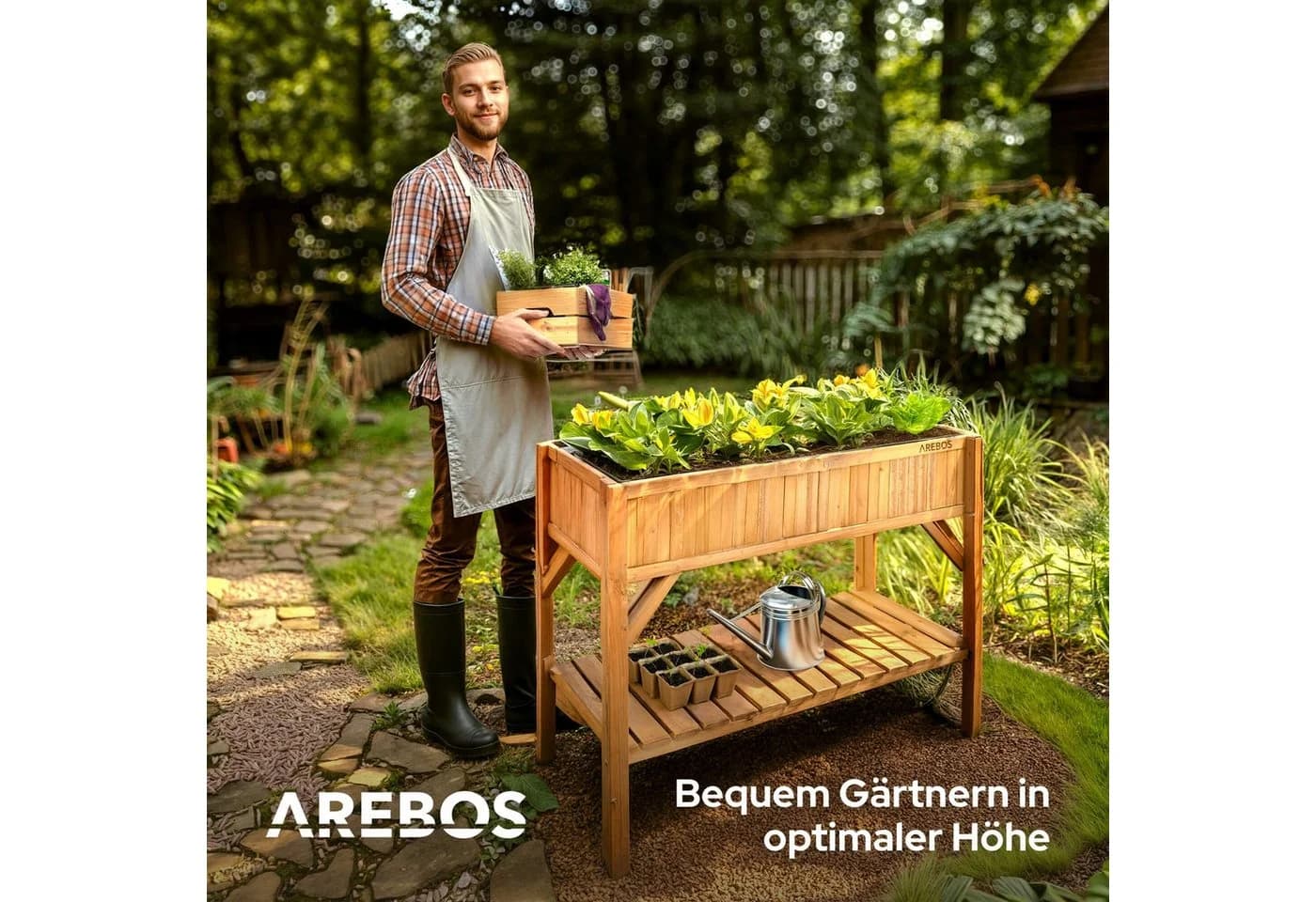 Arebos Hochbeet Holz 191,4 Liter für Kräuter, Gemüse & Blumen - Bild 5