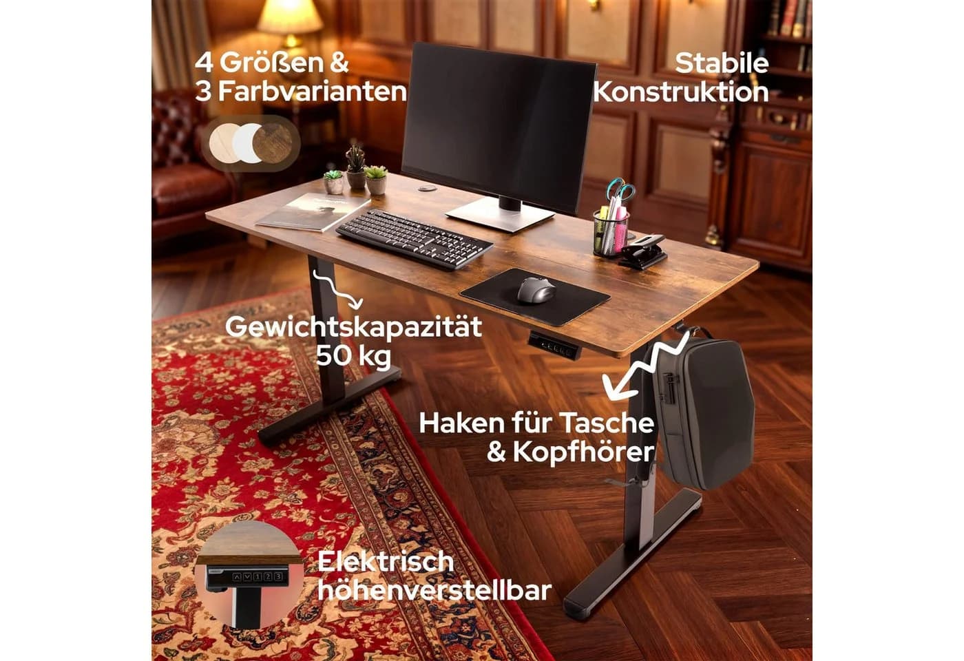 AREBOS Schreibtisch elektrisch höhenverstellbar Braun - Bild 3