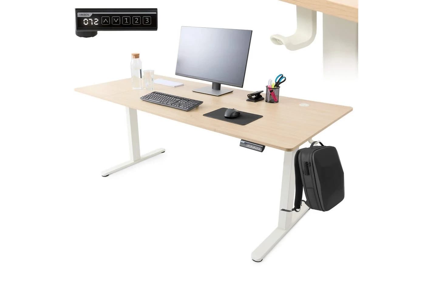 AREBOS Schreibtisch elektrisch höhenverstellbar Beige/Weiß - Bild 2