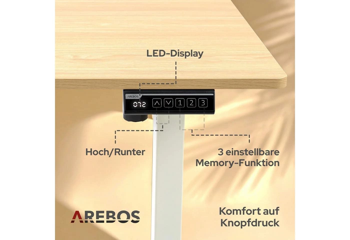 AREBOS Schreibtisch elektrisch höhenverstellbar Beige/Weiß - Bild 5