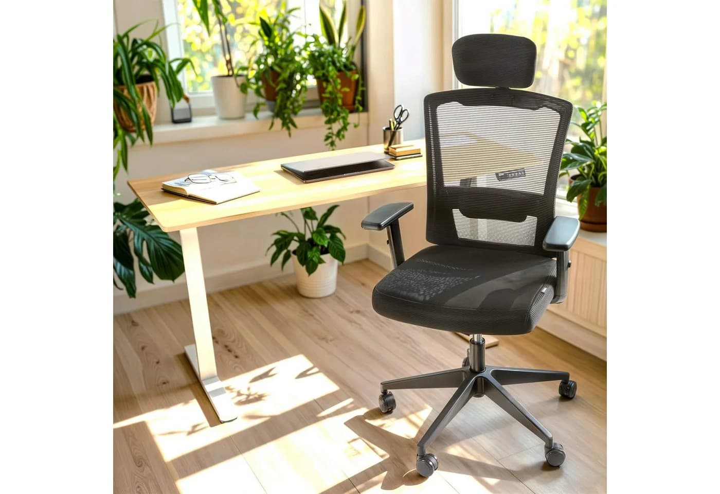Arebos Bürostuhl Ergonomisch Schwarz mit Netzlehne & Wippmechanismus