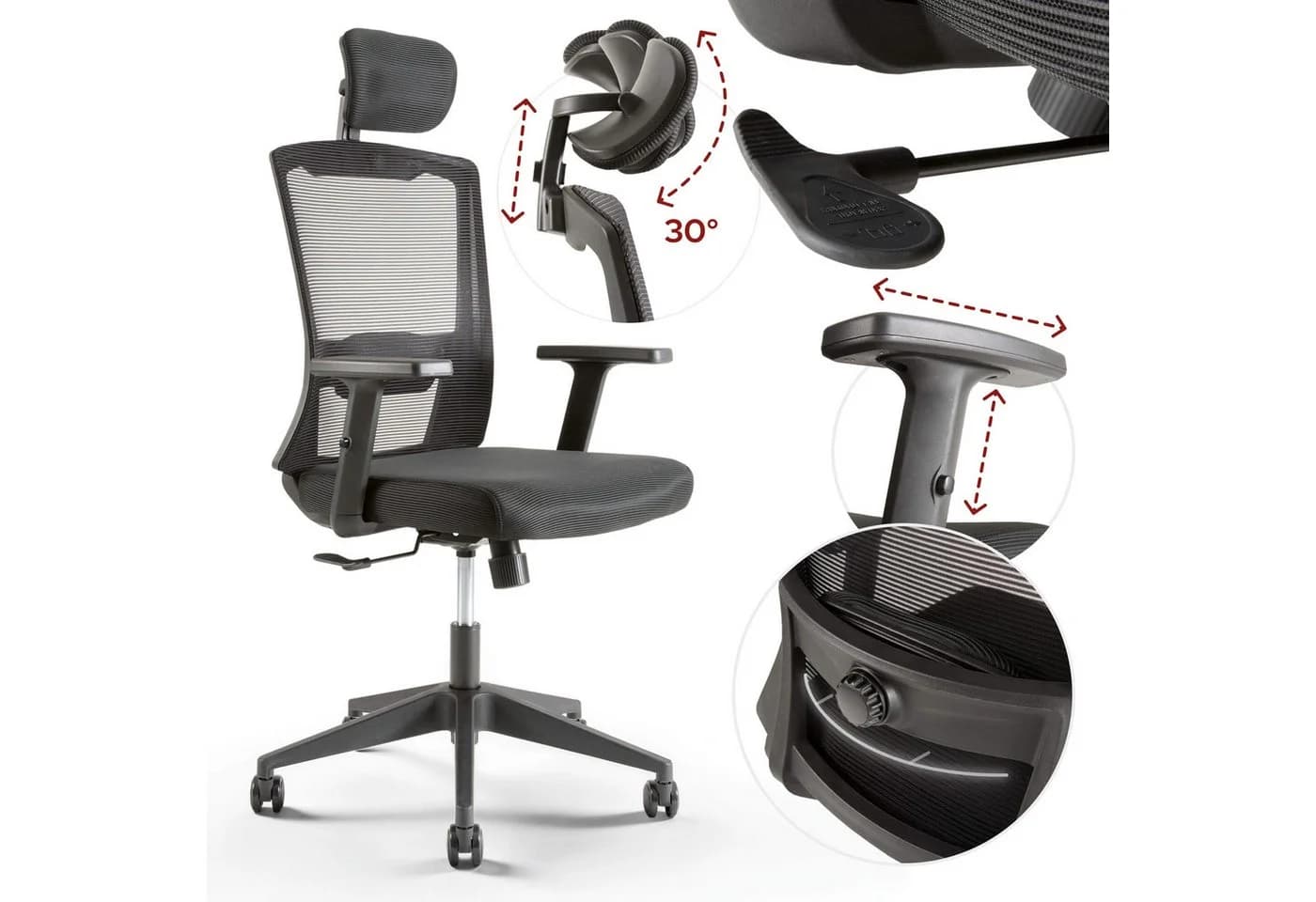 Arebos Bürostuhl Ergonomisch Schwarz mit Netzlehne & Wippmechanismus - Bild 2