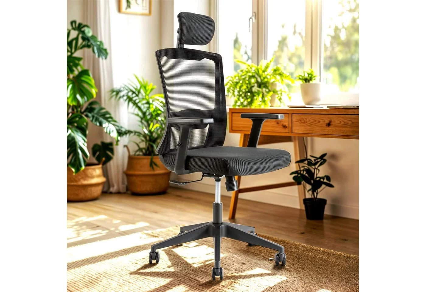 Arebos Bürostuhl Ergonomisch Schwarz mit Netzlehne & Wippmechanismus - Bild 3