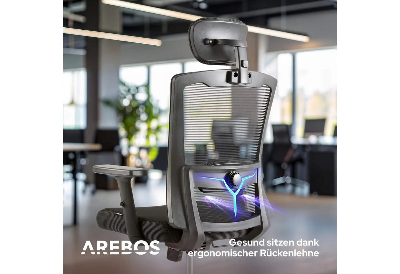 Arebos Bürostuhl Ergonomisch Schwarz mit Netzlehne & Wippmechanismus - Bild 5