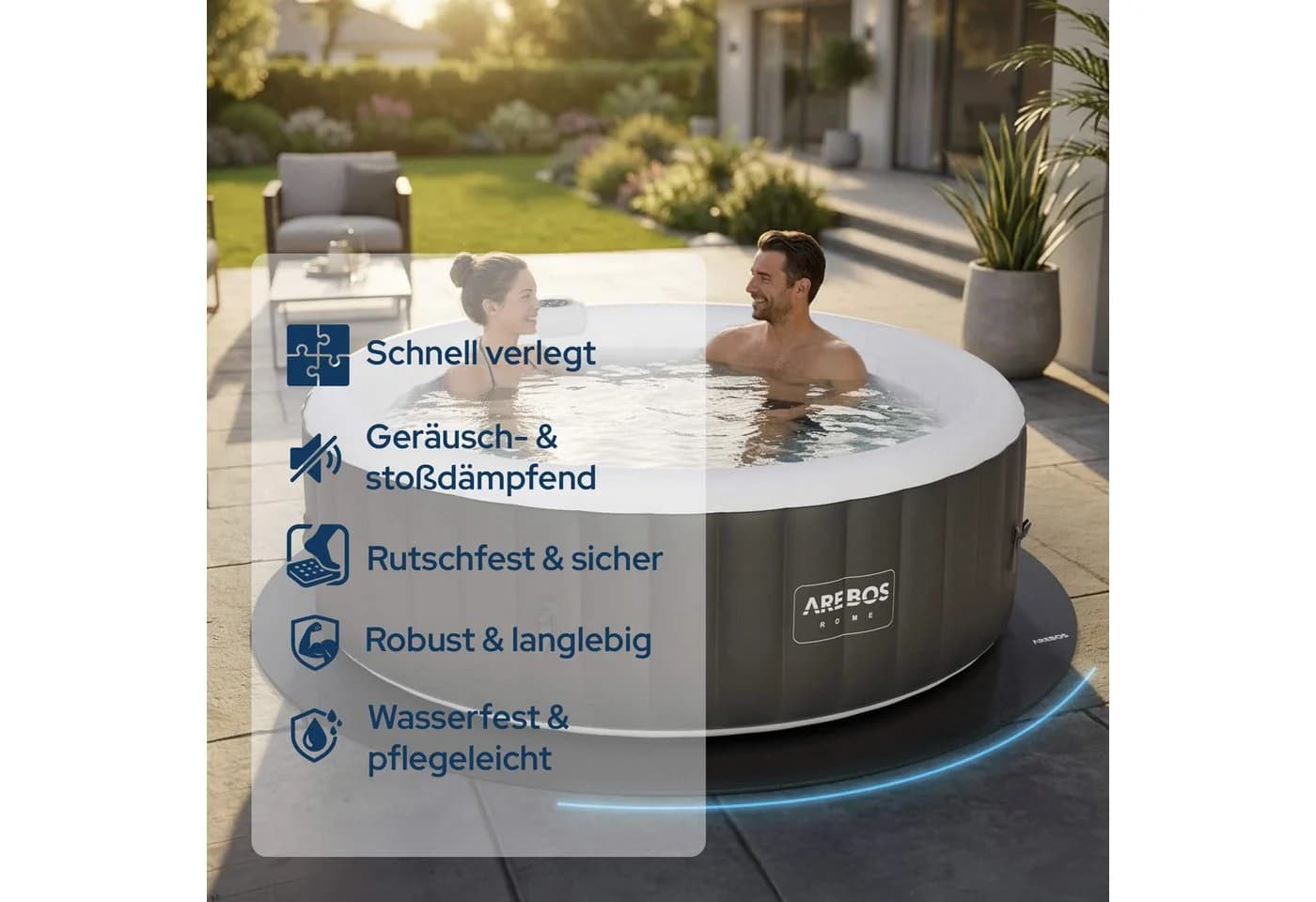 Arebos Whirlpoolmatte rund EVA 240 cm Schwarz - Bild 3