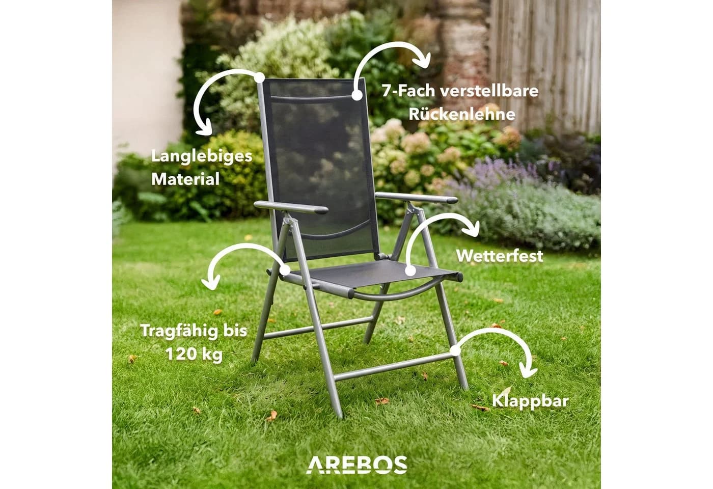 Arebos Klappstuhl Gartenstuhl 4er Set - Dunkelgrau - Bild 3