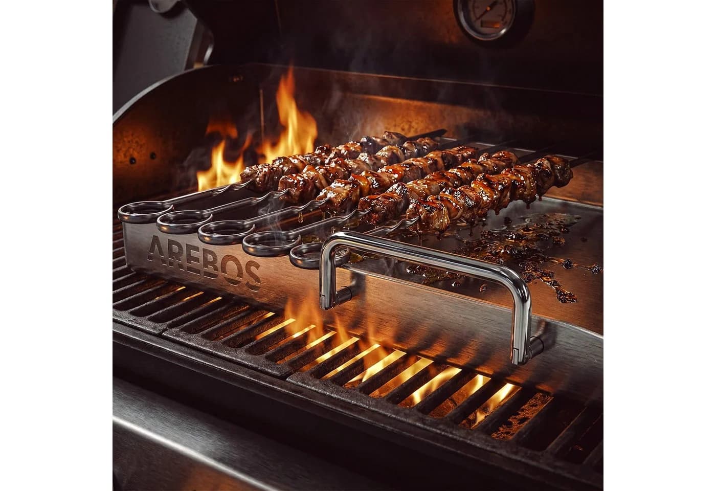 Arebos Edelstahl-Grillplatte 40x30 cm mit Fettablauf & Zubehör