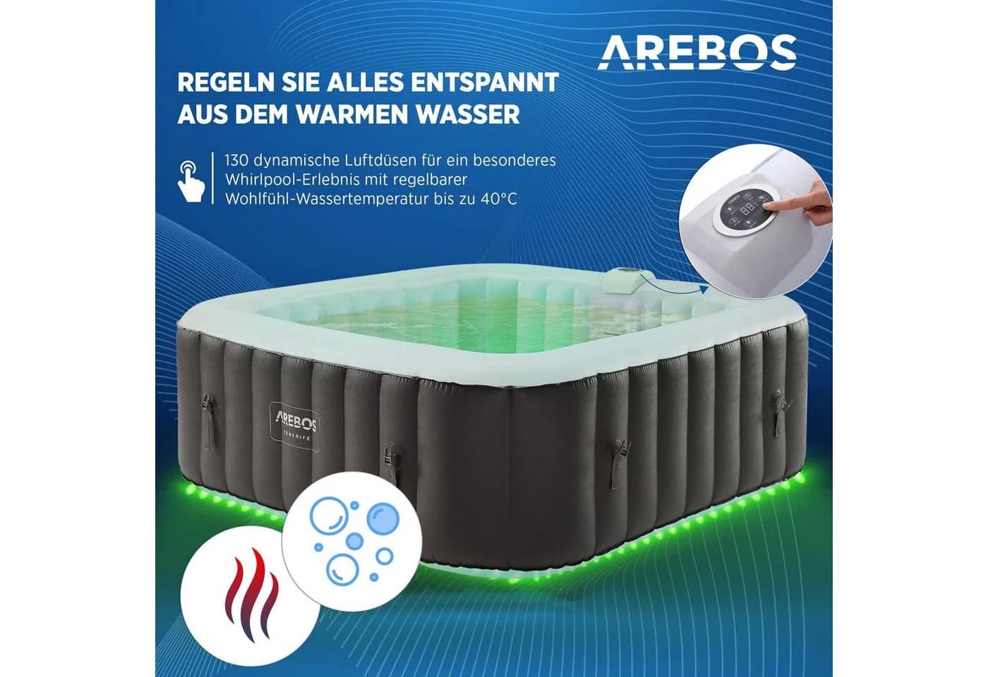 Arebos Whirlpool CORFU & TENERIFE Aufblasbar für 4 oder 6 Personen mit 130 Düsen - Bild 4