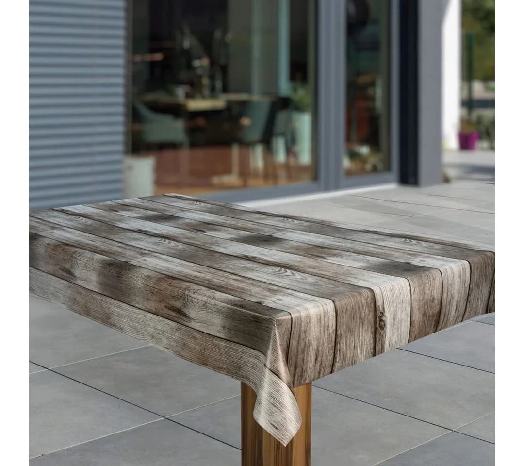 Laro Tischdecke Wachstuch Holzoptik Grau