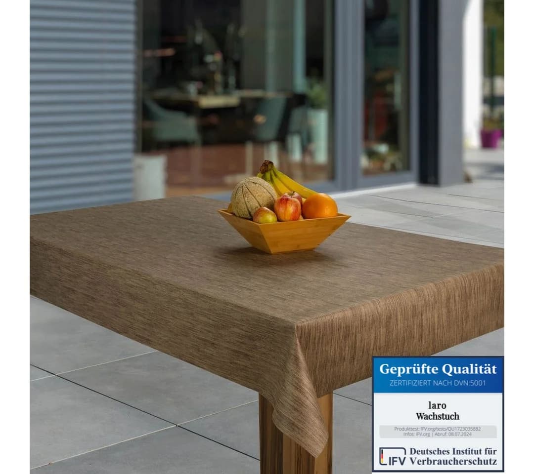 Laro Tischdecke Wachstuch Abwaschbar Leinenoptik Beige Weiß Rechteckig - Bild 2
